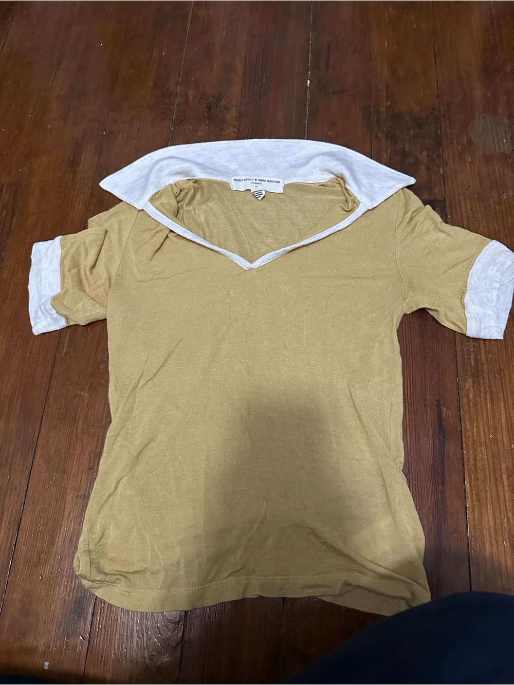 Urban Outfitters Mustard Yellow Short Sleeve Top with White Trim